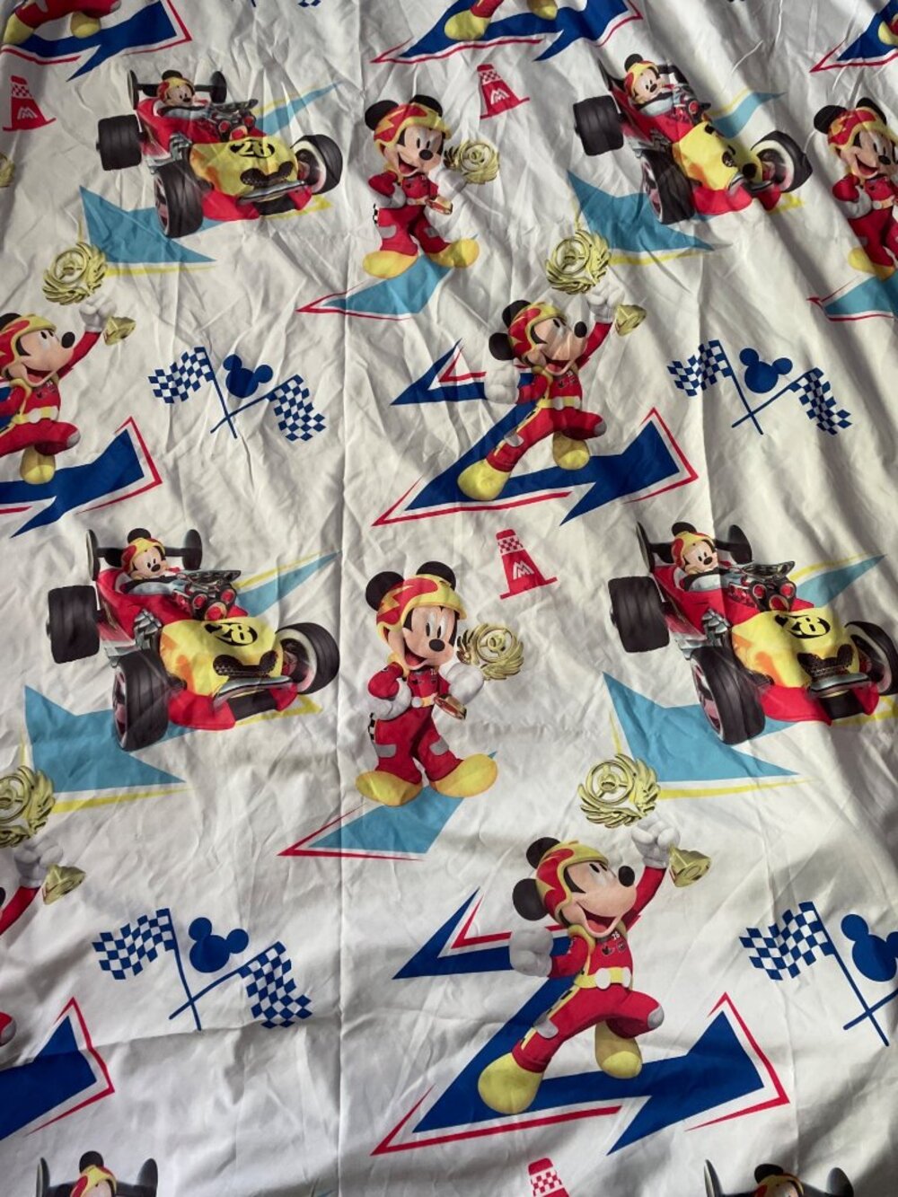 Disney Mickey Mouse Racing Car Twin Flat Sheet Cutter Crafts Sewing